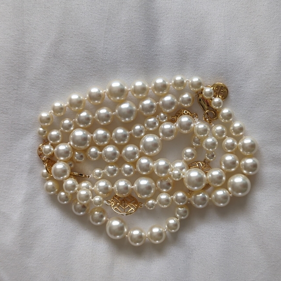 Tory Burch Jewelry - Tory Burch long pearl necklace with logo gold accents